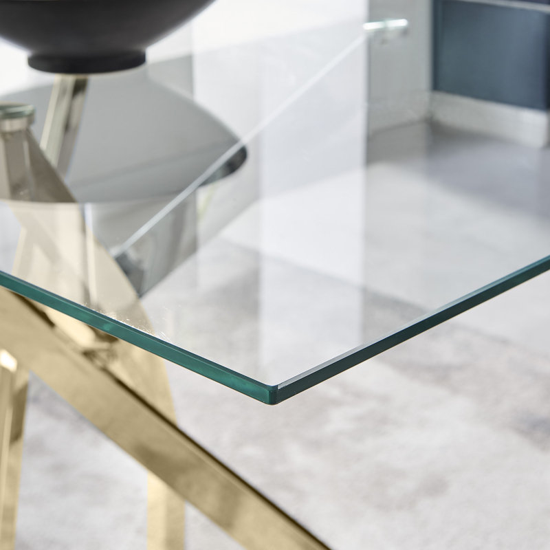 Lenworth Luxury Rectangular Dining Table in Glass and Chrome Metal - Modern Statement Design, H75 x L120 x W70cm