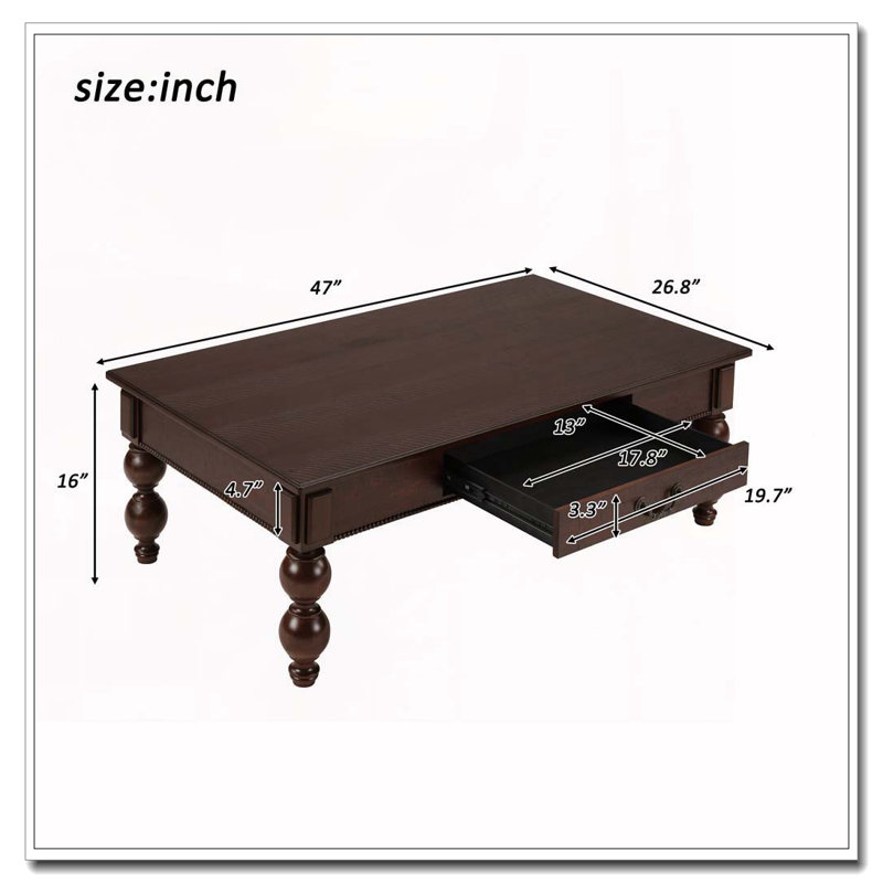Table basse rectangulaire en bois avec tiroir de rangement, Espresso