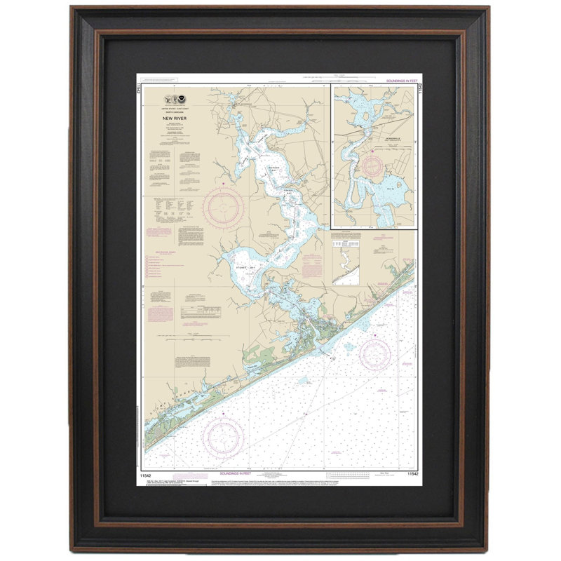 Nouvelle rivière | Carte nautique | Reproduction encadrée, H 17 po x l 24 po