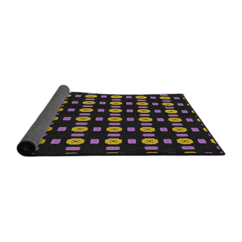 Tapis noir / jaune / indigo tissé à la machine, Rond 7 pi