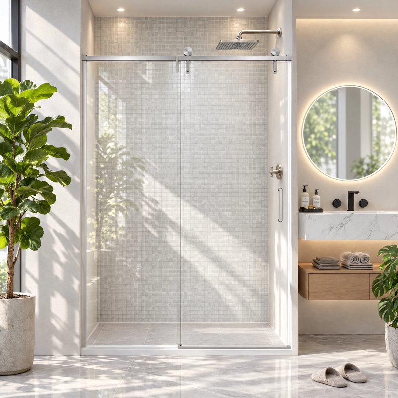 57-60 In.w X 78 In.h Single Sliding soft-close Frameless Shower Door With Sgcc Certified Glass, Brushed Nickel