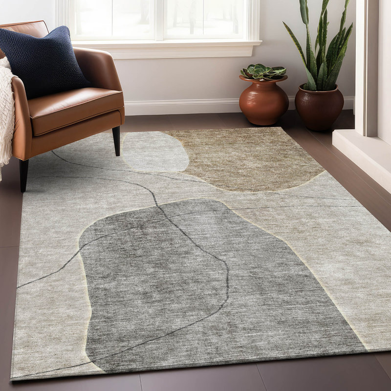 Premium Machine Washable Prisco Beige Rug, Rectangle 5' x 7'6"