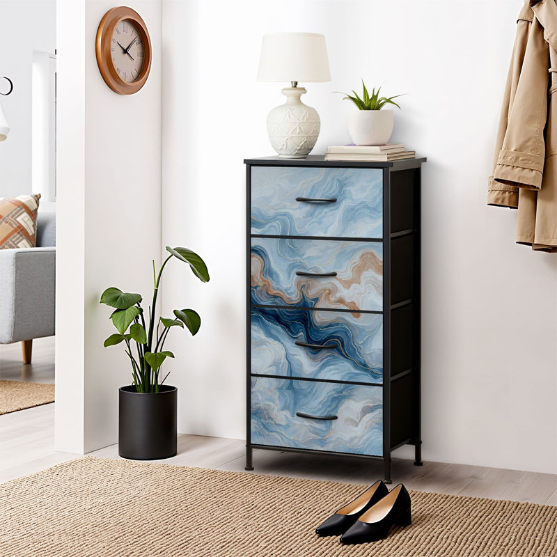 4 Drawer Dresser for Bedroom, Narrow Chest of Drawers, Wooden Top and Study Iron Frame 18"x37.5"-(WxH)