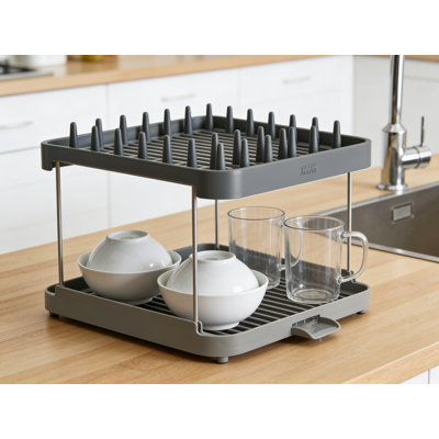 Expandable 2-Tier Dish Drying Rack With Utensil Holder, Sloping Drainage Base And Non-Slip Feet For Efficient Kitchen Space