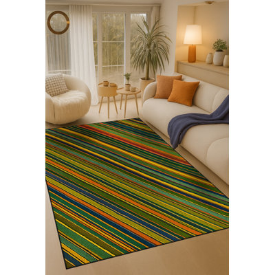 Tapis vert tissé à rayures Mosso