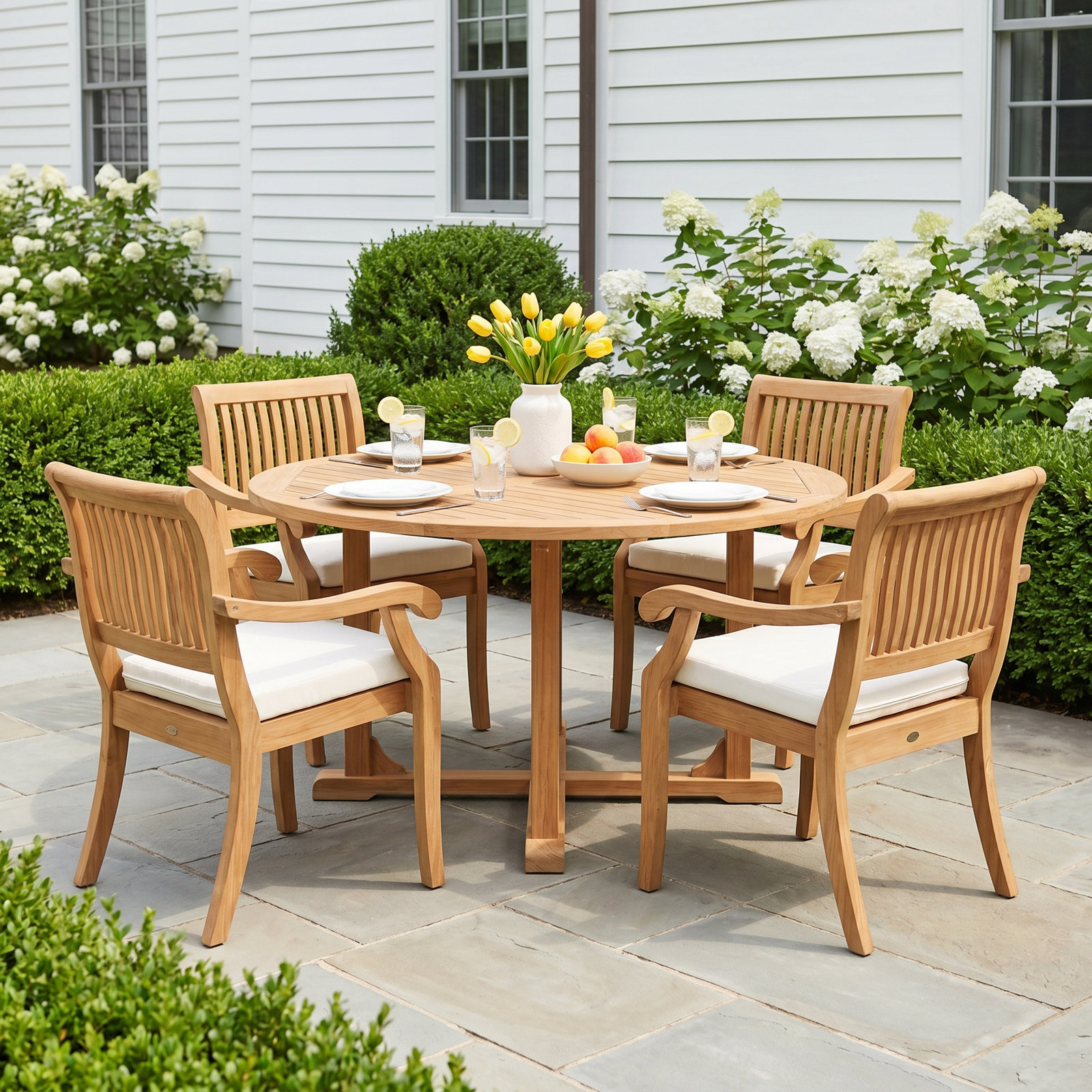 Masten 72" Teak Patio Dining Set, 60" L x 60" W x 31" H, 4