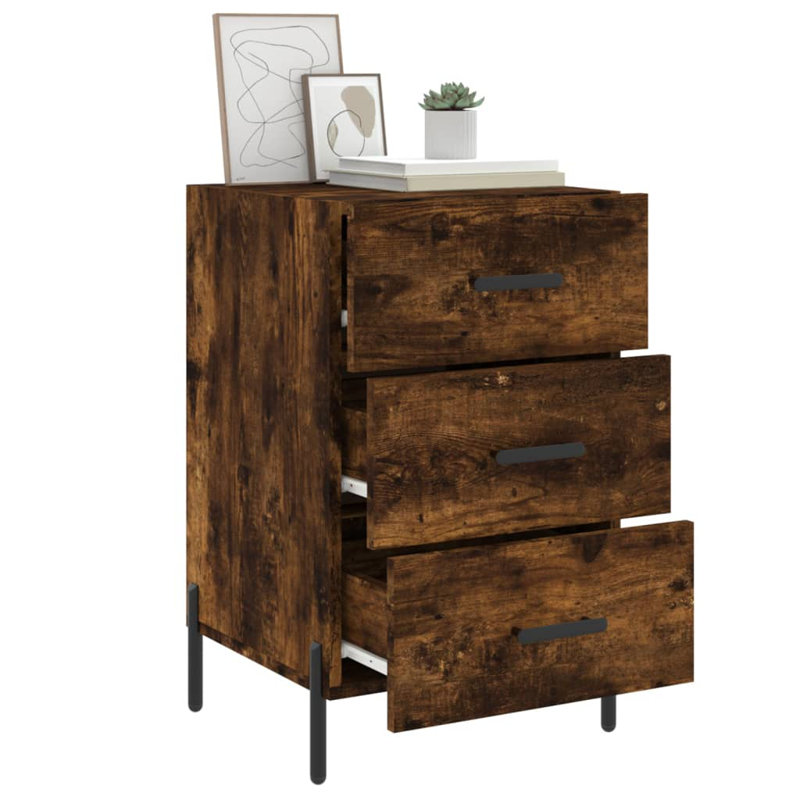 Mevsud 40cm W Iron Bedside Table, Smoked Oak
