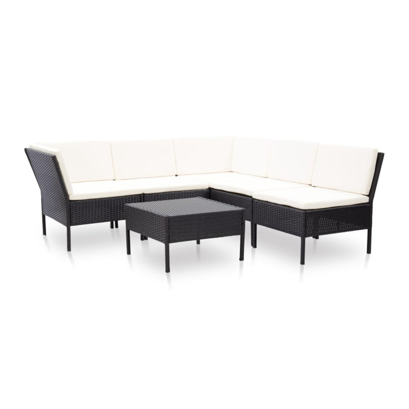 6 Piece Lounge Chair with Cushions, Black, White