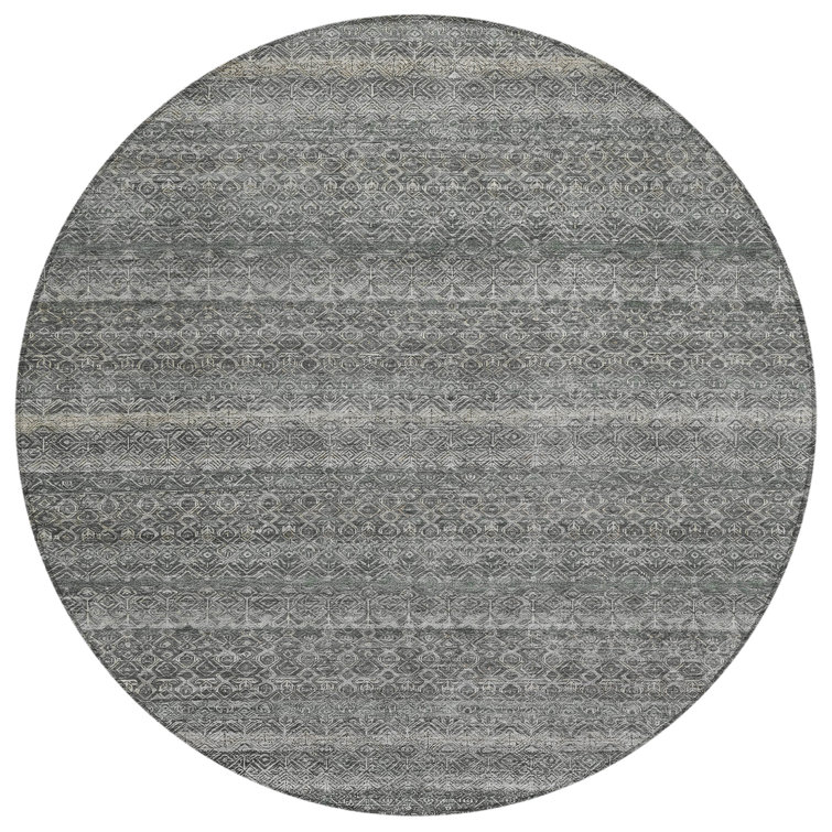 Machine Washable Indoor/Outdoor Xhevrie Pewter Rug