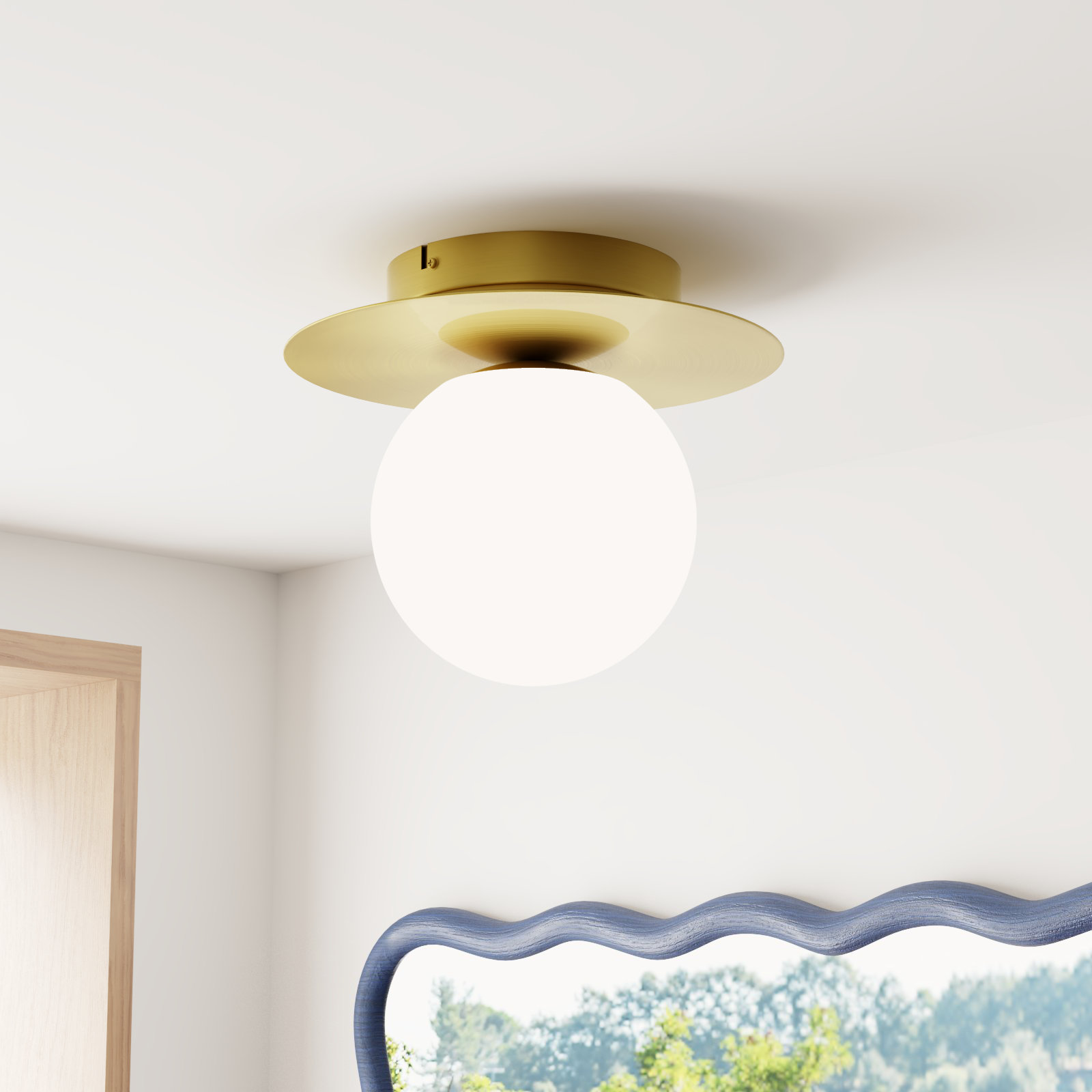 Nasim Single Light Glass Flush Mount, Brushed Brass
