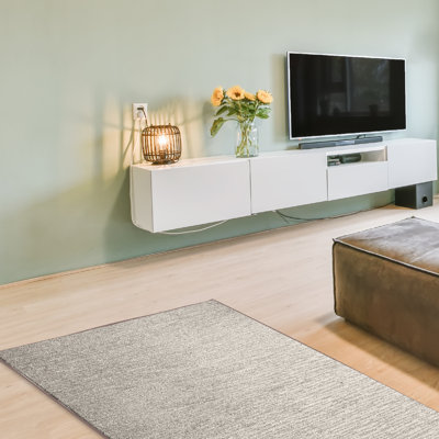 Solid Color Machine Made Tufted Polyester Area Rug in Beige Set