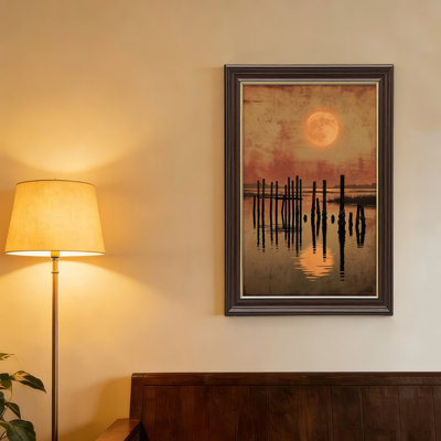 Art mural antique sur toile encadré doré pour le salon, la chambre à coucher, le bureau ou le vestibule - décoration murale décorative avec reflet de la lune