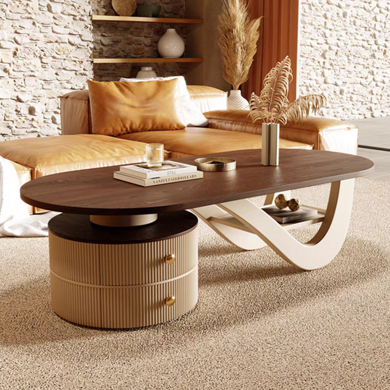 Table basse en bois massif clair wabi-sabi, Crème, H 15,74 po x L 51,18 po x l 23,62 po