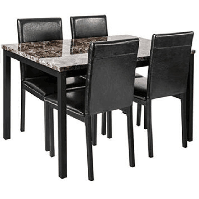 Ensemble de salle à manger en métal avec plateau en faux marbre 5 pièces Furniture - noir, ensemble de salle à manger, table et 4 chaises