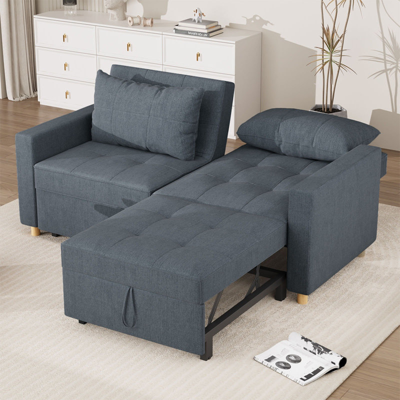 2 Seater Linen Sofa Bed, Dark Grey