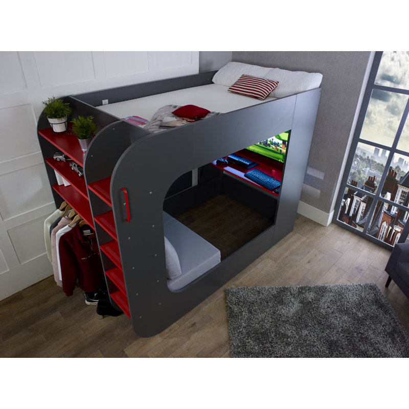 Loftpod2 Gaming Bed, 120 x 200cm, Grey/Red