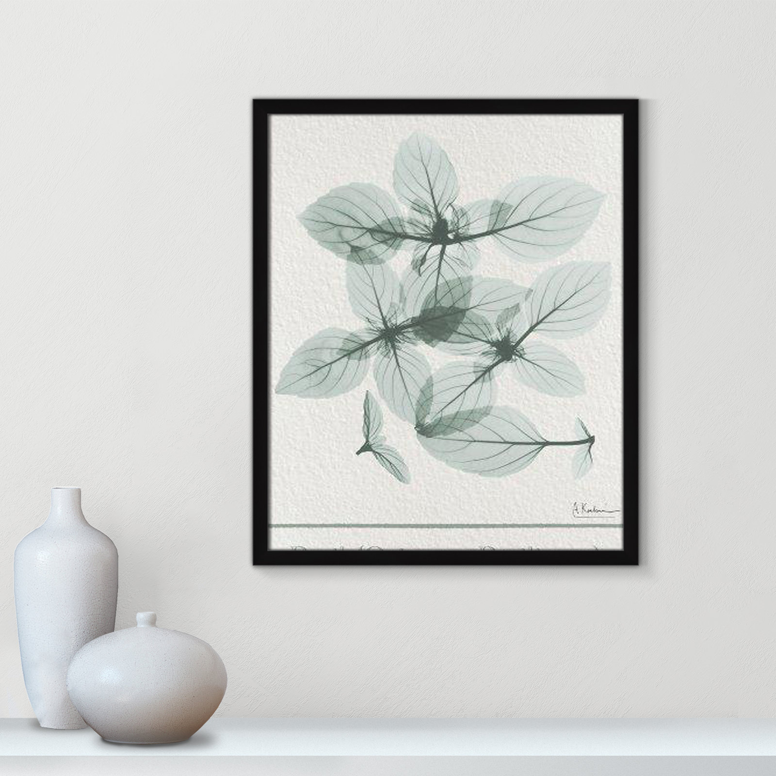 Jeanette "Basil Ocimum Basilicum" Painting, 25.5" H x 21.5" W x 1.25" D, Satin Black Framed Paper