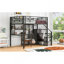 Lit mezzanine double en métal avec garde-robe, bureau, tablettes de rangement, noir