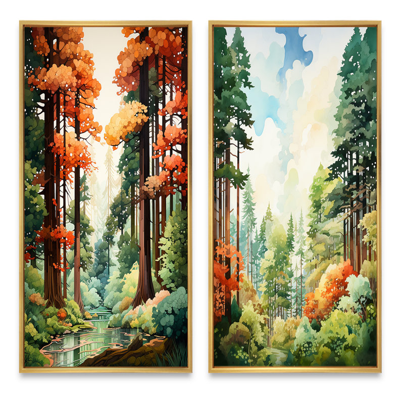 «Redwood Shimmering Tree Heights», 2 pièces, H 24 po x l 20 po, Encadrement doré