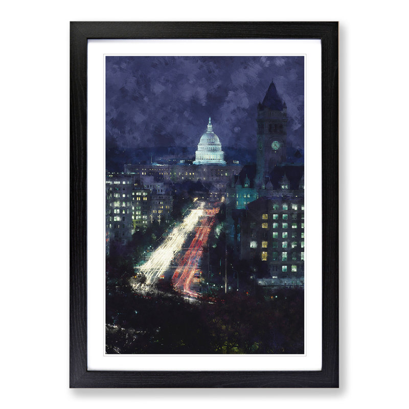 Pennsylvania Avenue in Washington - Framed Print, 48cm H x 36cm W x 2cm D, Black Framed