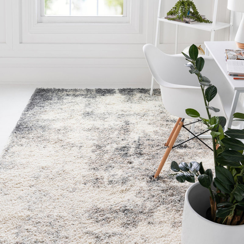 Tapis gris / ivoire en polypropylène tissé à la machine, Rectangle 3 pi 3 po x 5 pi 3 po