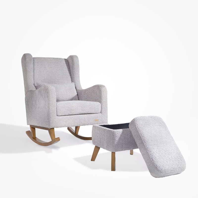 Harper Wingback Rocking Chair & Footstool – Teddy, Grey