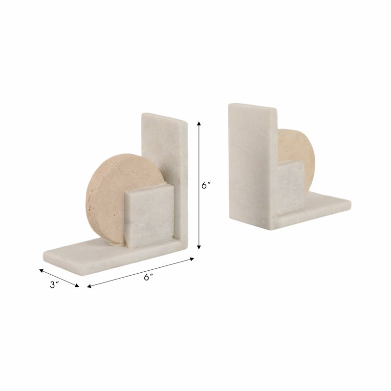 Geometric 6" Travertine & Marble Bookends Set