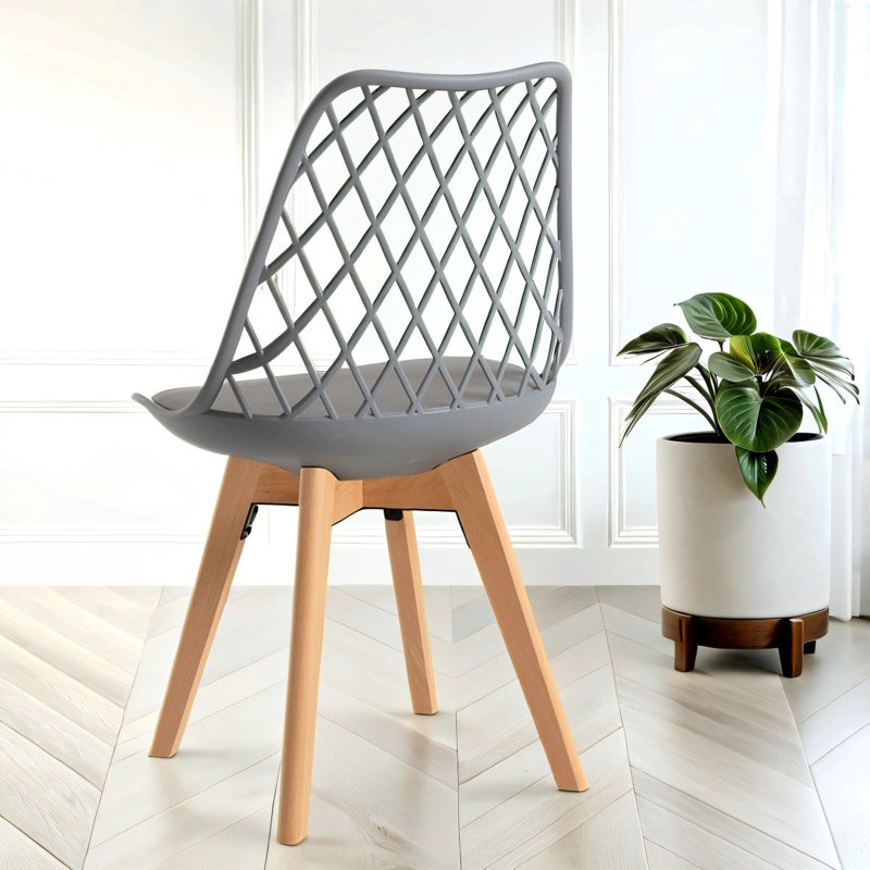 Alma Dining Chair With Wooden Legs, Grey, 1