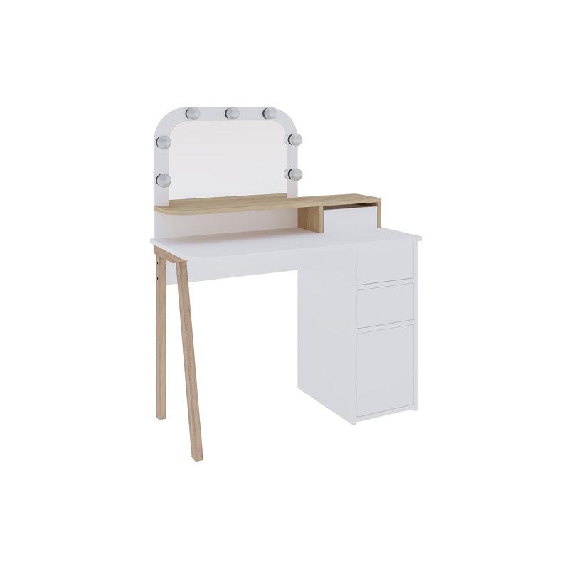 Camryne Dressing Table with Mirror, White/Sapphire Oak