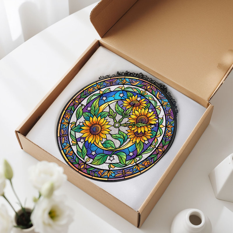 Panneau de vitrail Sunflower Moon, H 7,8 po