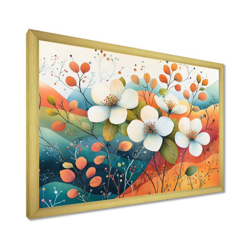 Désert, fleur de pommier, art mural, Cadre simple, H 12 po x l 20 po, Doré