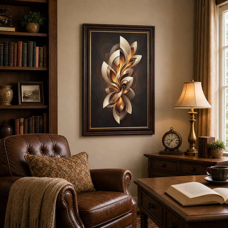 Tableau sur toile à motif abstrait tourbillonnant or et bronze, H 24 po x l 16 po