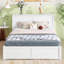 Grand lit plateforme avec rangement pour grand lit, tablettes latérales escamotables et très grand lit simple TG, blanc-1077838903