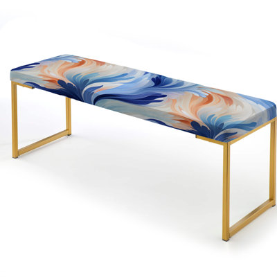 Blue And Orange Mystic Ikat Dreams - Abstract Upholstered Gold Bench