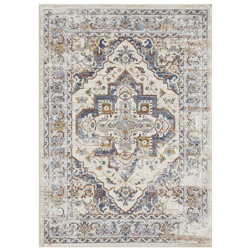 Tapis oriental en polypropylène tissé à la main Kelston, Rectangle 6 pi 7 po x 9 pi 2 po