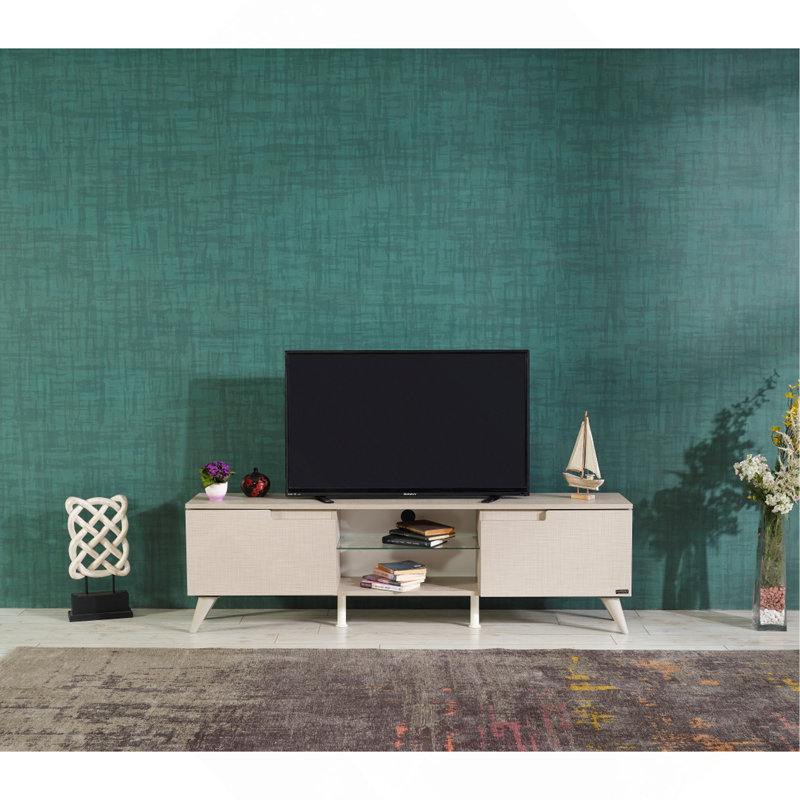 Nikhad Solid Wood TV Stand for TVs up to 75", Beige