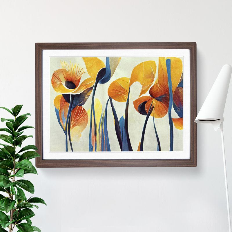 Abstract Floral Art Vol.4 1 Piece Single Picture Frame Painting, 46cm H x 64cm W x 2cm D, Walnut