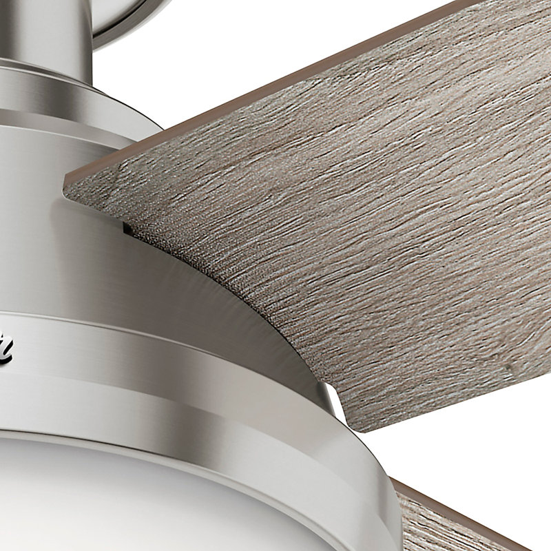 Dempsey Low Profile 44" 4 - Blade Indoor Flush Mount Small Room Ceiling Fan with Lights and Remote, Light Gray/Natural Oak