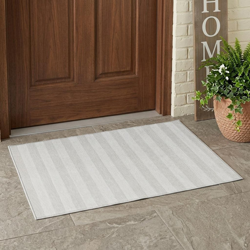 Tapis intérieur lavable rayé ivoire 3 pi x 5 pi
