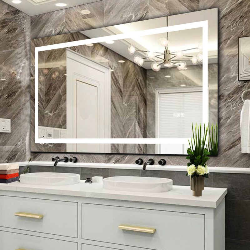 60" X 32" Modern Fog Led Bathroom Mirror With Touch Sensor, Shatterproof And Proof For Shower Room Dressing Fog, Colour Changeable & Brightness Dimmable - Ideal Vanity, Or Area