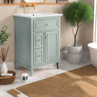 Meuble-lavabo compact en bois massif avec lavabo, conception verte moderne pour un rangement peu encombrant