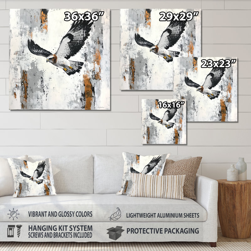 Impression murale en métal Hawk Soaring Over The Mountains III - animaux, Hawk, H 16 po x l 16 po x P 0,84 po