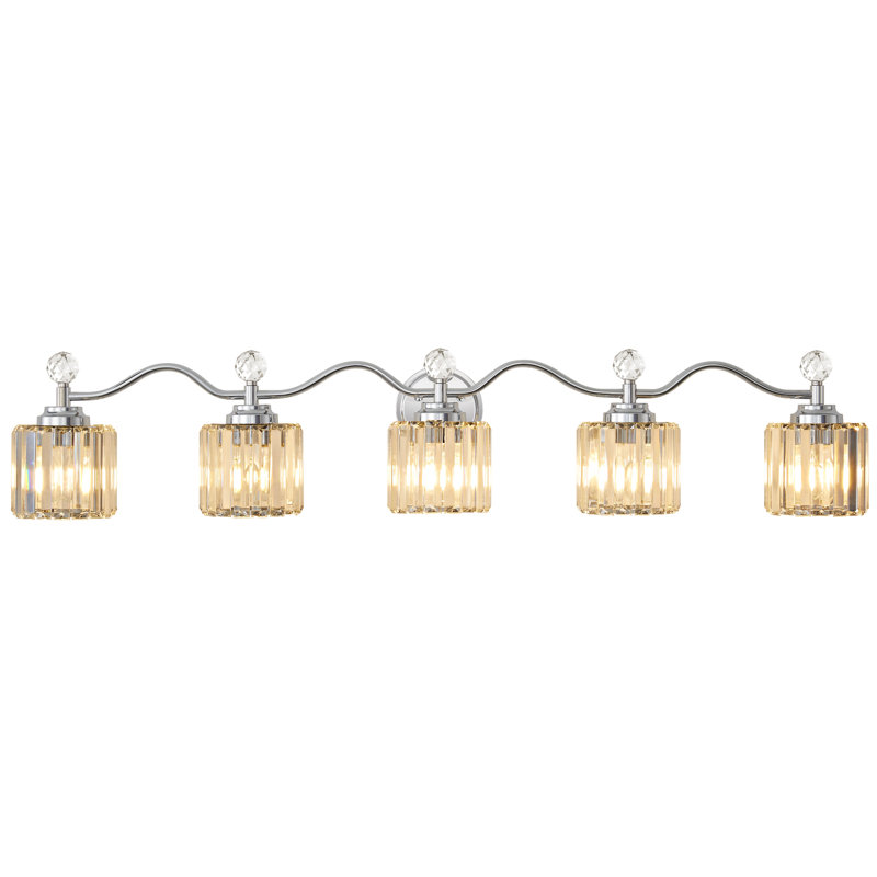Luminaire de meuble-lavabo à intensité variable avec abat-jour en cristal Emilion, Chrome chrome, 5 lumières