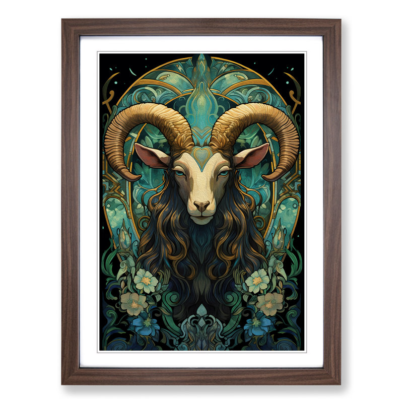 Goat Nouveau - Framed Print, 64cm H x 46cm W x 2cm D, Walnut