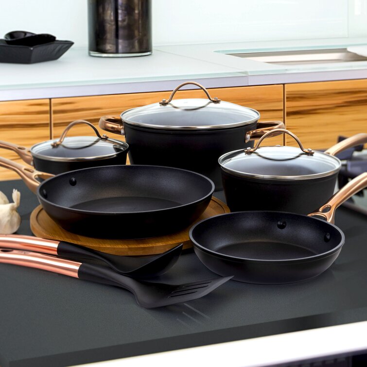 Martha Stewart Matte Black Nonstick Hard Aluminum Cookware Set, 10