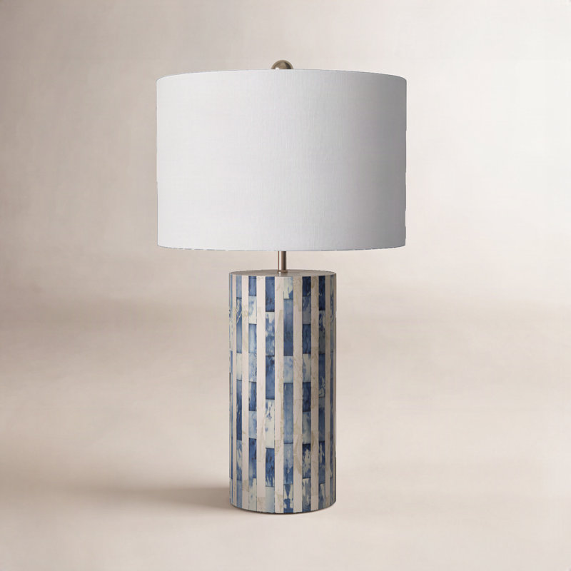 Patterson Bone Inlay Table Lamp, Blue/Off White