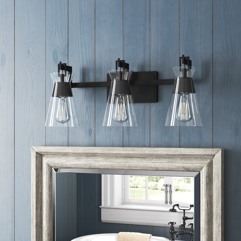 Kesia 3-Light Bathroom Vanity Light in Black, Black, 3 Lights, 9.5" H x 24" W x 24" D