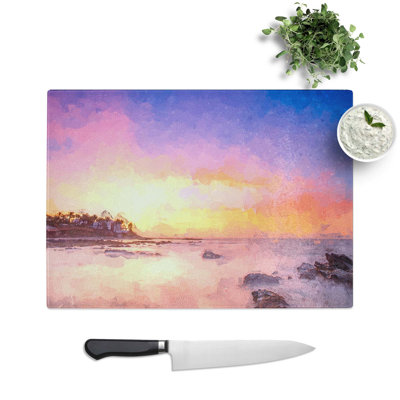 Glass Malaga Coastline At Sunset in Abstract Chopping Board
