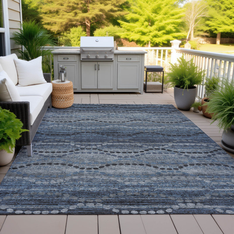 Machine Washable Indoor/Outdoor Xhevrie Navy Rug, Rectangle 10' x 14'