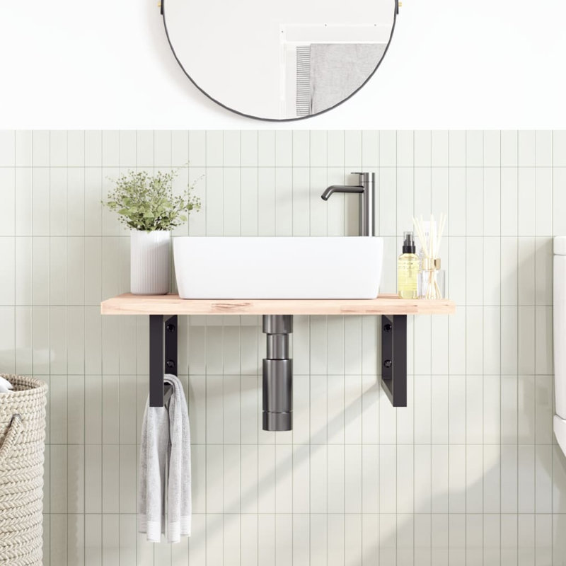  Shelf Brackets For Washbasin 2 Pcs Black Rectangular Steel, 3cm H x 50cm W x 20cm D, Black